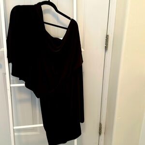 Black mid thigh. One shoulder party dress.